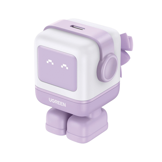 25036 Cargador Mini GaNRobot 30W serie Nexode | 1 USB-C de Carga Rápida | Tecnología GaN II | Multiprotocolo PD/QC/SCP/FCA | Carga Inteligente | Pantalla LED | Zapato Magnético Extraíble | Thermal Guard | Color Lila.