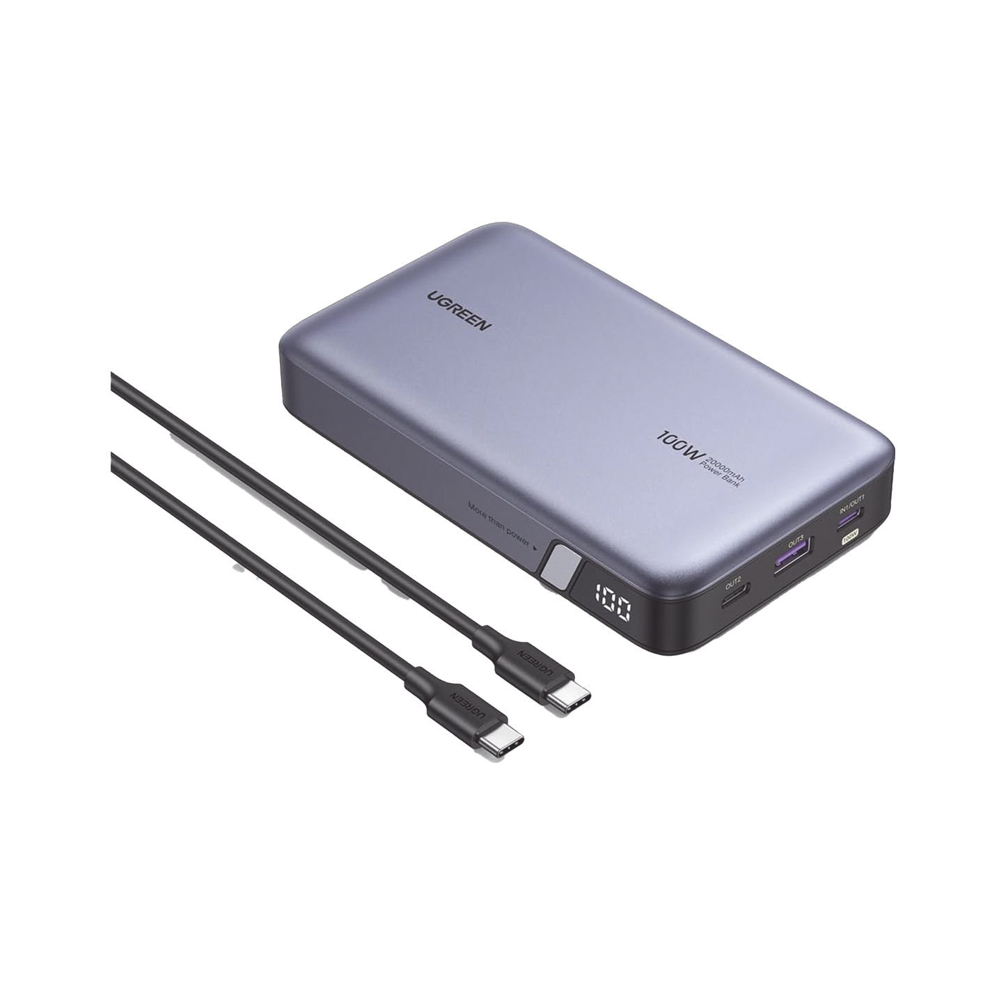 25188 - Power Bank de 20000mAh | 3 Salidas 100W Max. | USB-A + 2 USB-C | PD 3.0 | QC3.0 | FCP | SCP | Pantalla Inteligente | Carcasa Ignifuga | Color Gris | Incluye Cable USB de 50cm | Carga tu Laptop de Manera Segura.