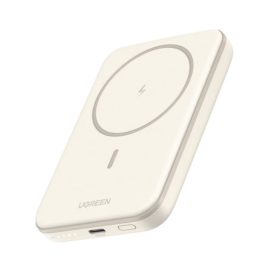 25207 Power Bank MagSafe de 5000mAh | 15W | Carga Inalámbrica y por Cable USB-C | Sistema de Protección Inteligente | Tecnología de Carga Rápida | Ultra Delgado | Ultra ligero | Compatible con iPhone 15/14/13/12 | Color Beige.