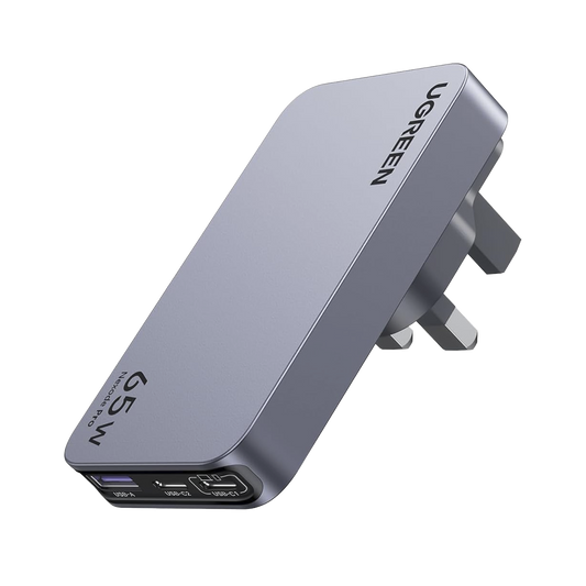 25356 - Cargador Rápido GaN 65W UGREEN / 2 Puertos USB-C + 1 Puerto USB-A / Tecnología GaN / Carga Rápida PPS PD 3.0 QC 4.0 / Compatibilidad Universal 100-240V / Diseño Compacto