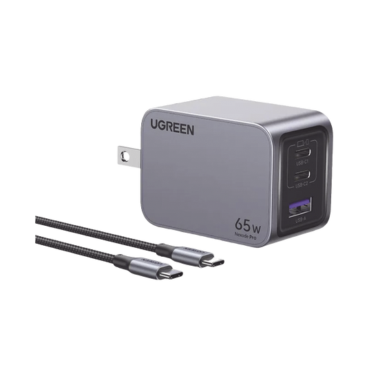 25870 Cargador de 65W serie Nexode Pro | 3 Puertos de Carga Rápida | 2 USB-C | 1 USB-A | Tecnología GaNInfinity | PD3.1 de 65W / QC4.0 | Tecnología de Protección Térmica | Optimiza la Carga | Caja de Aluminio | Incluye Cable U