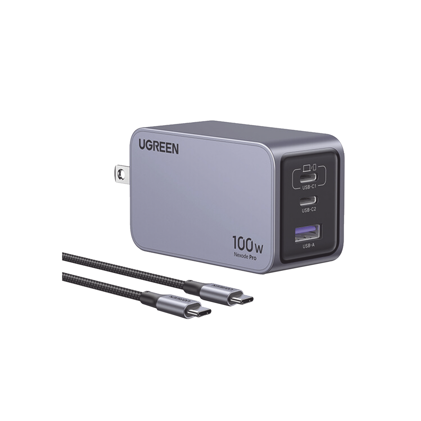 25873 - Cargador de 100W serie Nexode Pro | 3 Puertos de Carga Rápida | 2 USB-C | 1 USB-A | Tecnología GaNInfinity | PD3.1 de 100W / QC4.0 | Tecnología de Protección Térmica | Optimiza la Carga | Caja de Aluminio | Incluye Cable