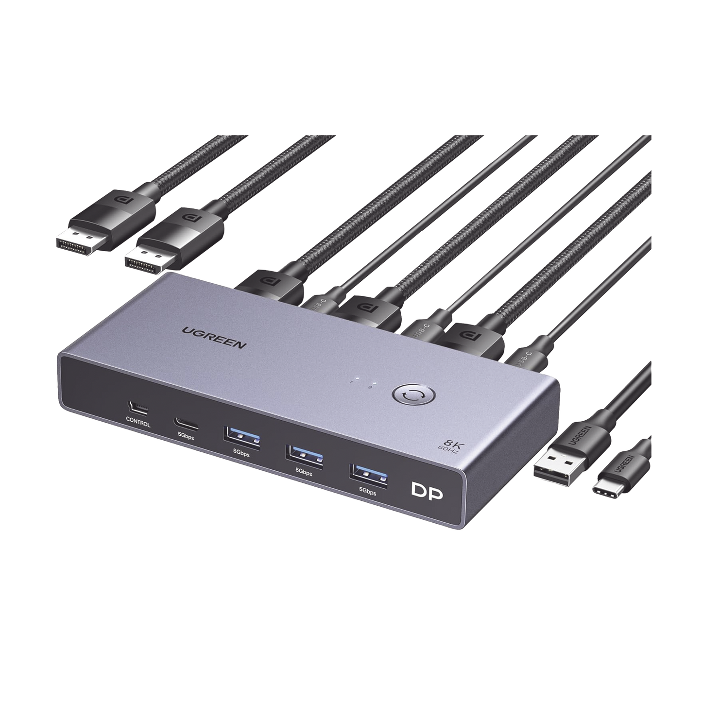 25962 Conmutador KVM DisplayPort 8K | DP 1.4 | 2 Entradas 1 Salida | 4 Puertos USB 3.0 (3 USBA *1 USBC) | Soporta 8K@60Hz | HDR | Control de Escritorio | Carcasa de Aluminio | Indicador Led | Compatible Win, MacOs y Linux.
