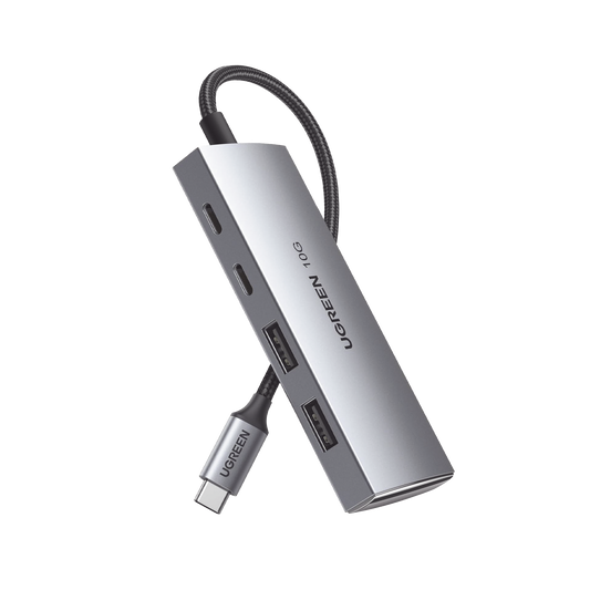 30758 HUB USB-C 3.2 4 en 1 | 2 Puertos USB-C 3.2 (10 Gbps) | 2 Puertos USB-A 3.2 (10 Gbps) |  Admite OTG | Compatible con MacBook, Chormebook, iMac, iPad Pro, iOS, Windows, Mac OS, Android | Carcasa de Aluminio | Nylon Trenzado.