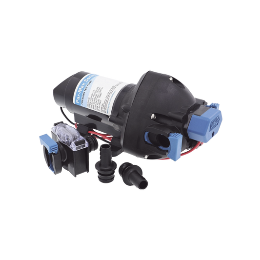 31295-3512-3A - Bomba controlada por presión Par Max a 12 Vcd, caudal de 2 GPM, presión máxima 35 psi, para manguera de entrada con orificio de 38 mm (1½”), manguera de descarga con orificio de 25 mm (1”)