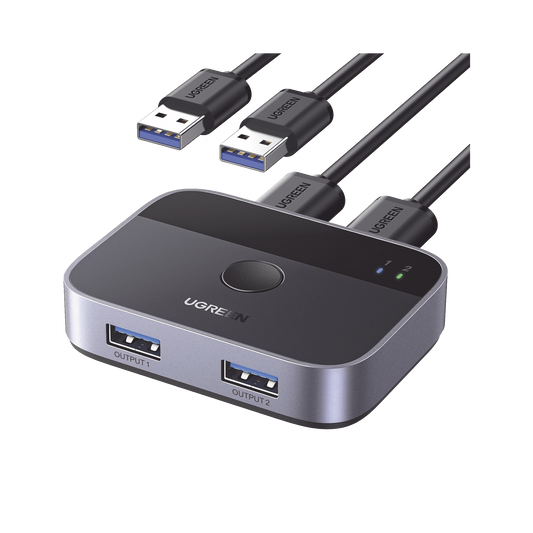 35313 Conmutador USB para Compartir 2 Puertos USB 3.0 a 2 PC Ìs | Cambio Mediante Botón | Incluye Dos Cables USB de 1.5 m | ABS | Permite que 2 Usuarios Compartan 2 Dispositivos Periféricos USB 3.0, como una impresora, un escáner, etc.