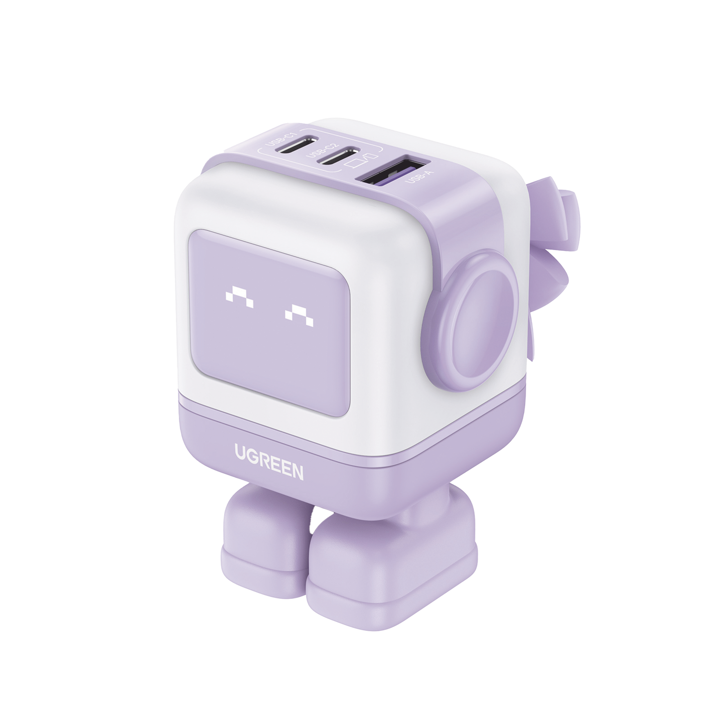 35314 - Cargador RobotGaN de 65W Serie UNO | 3 Puertos de Carga R�pida | 2 USB-C | 1 USB-A | PD 3.0 | QC 4.0 | Carga Inteligente | Tecnolog�a GaN II | Zapato Magn�tico Extra�ble | Carcasa Ign�fuga | Pantalla LED