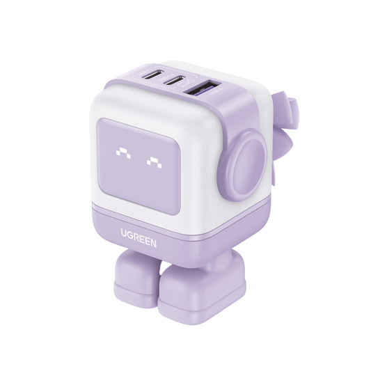 35314 - Cargador RobotGaN de 65W Serie UNO | 3 Puertos de Carga R�pida | 2 USB-C | 1 USB-A | PD 3.0 | QC 4.0 | Carga Inteligente | Tecnolog�a GaN II | Zapato Magn�tico Extra�ble | Carcasa Ign�fuga | Pantalla LED