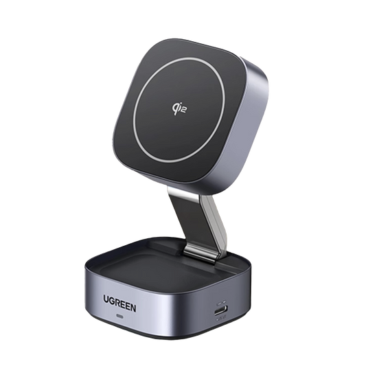35316 - Cargador Inalámbrico 2 en 1 25W / Tecnología Magnética Qi 2 / 15W para Teléfono + 5W para Auriculares / Puerto USB-C 5W / Protecciones Múltiples / Cable USB-C Incluido
