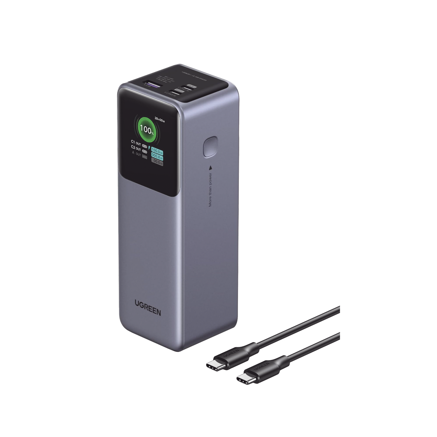 35525B - Power Bank de 25000mAh | 3 Salidas 200W Max. | USB-A + 2 USB-C | PD 3.0, QC3.0 | FCP | SCP | Pantalla Inteligente | Carcasa Ignifuga | Color Gris | Incluye Cable USB de 50cm | Carga tu Laptop de Manera Segura.