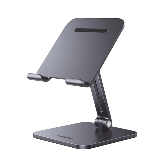 Soporte de Aluminio para IPad & Tablet | Plegable |Angulo Ajustable de 180° y 270° | Base Antideslizante | Protección  de Silicona | Amplia Compatibilidad con dispositivos de 7.9 a 12.9 | Aluminio Solido | Color Gris