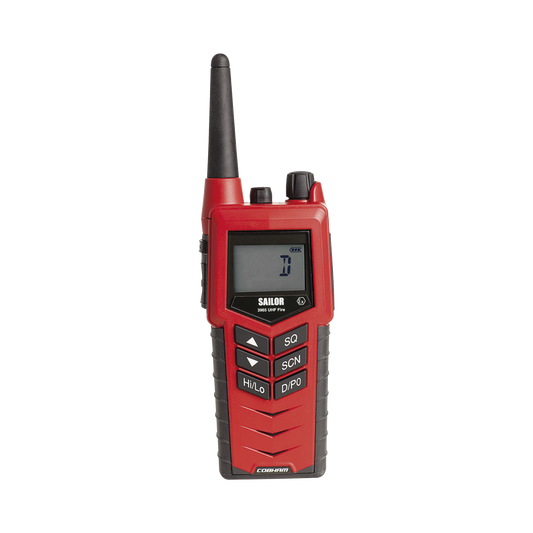 Radio Portátil SAILOR 3965 UHF para Bomberos / Aprobado MED y ATEX / Cumple SOLAS Capítulo II-2 / Resistente a Explosiones / Batería de Emergencia No Recargable / Integración con Accesorios SAILOR y de Terceros
