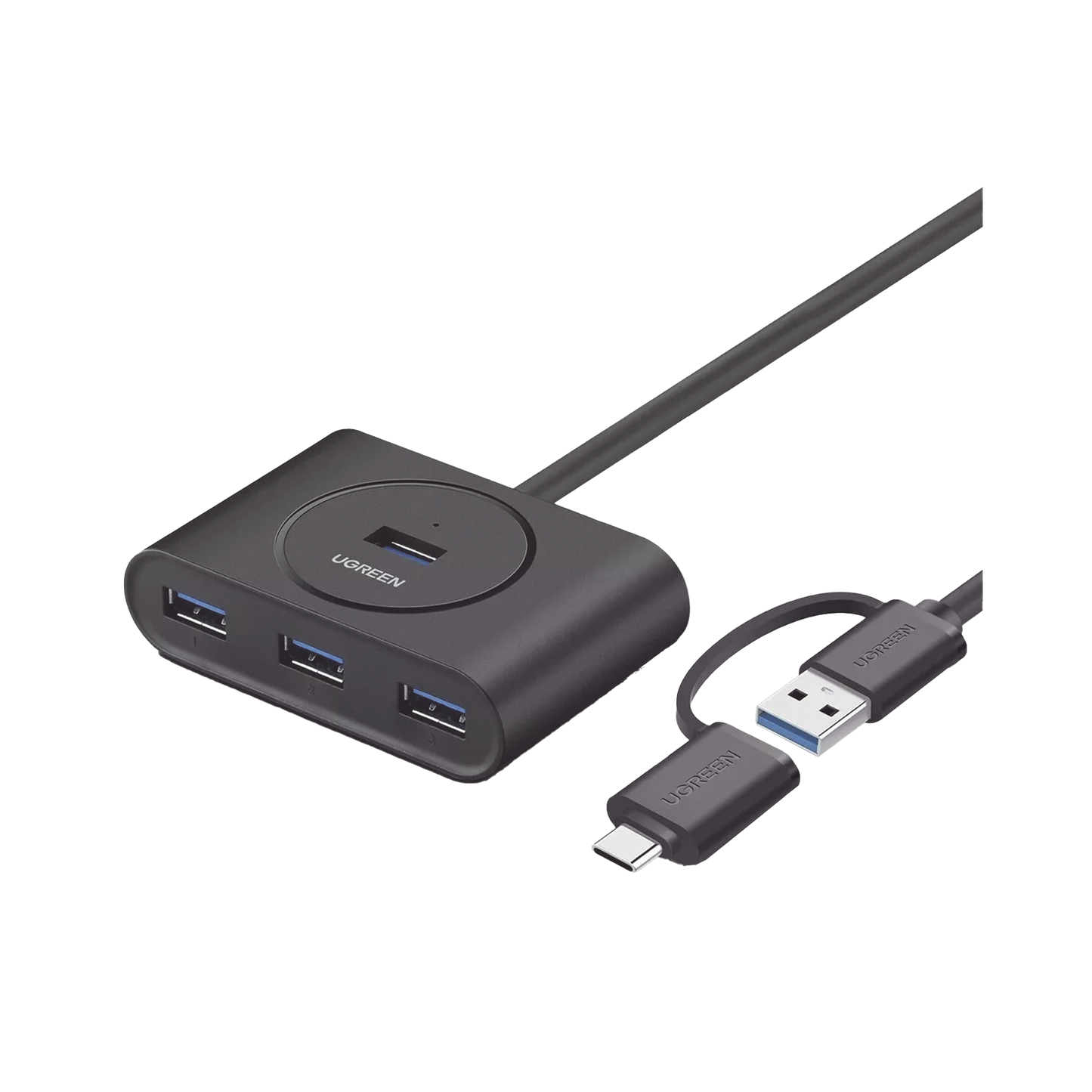 40850 HUB USB-A/C 3.0 4 en 1 | Con Conector USB-C | 4 Puertos USB-A 3.0 (5Gbps) | Cable de 25cm | Indicador Led | Ideal para Transferencia de Datos | Entrada Micro USB para alimentar equipos de mayor consumo.