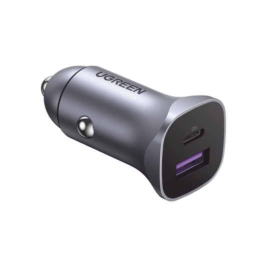 40858 - Cargador de Auto 30W | 2 Puertos USB-A y USB-C | Carga R�pida | Compatible con Veh�culos de 12 y 24 VCD | PD3.0, QC4.0, SCP, PPS | Indicador Led | Dise�o Compacto | Chip Inteligente | Caja de Aluminio