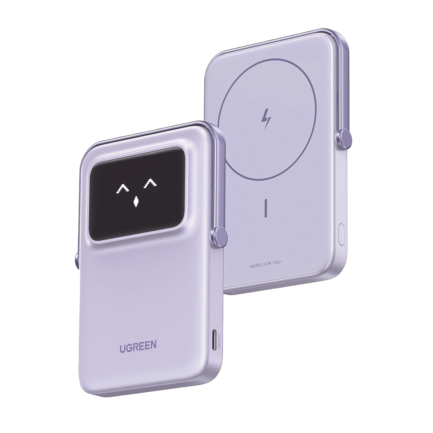 45328 - Power Bank Serie UNO Inalambrico | 10000mAh | 7.5W/20W  |  Con Emojis de Estado | Carga Rápida USB-C Bidireccional  | Pantalla TFT  Inteligente | Con Holder | Color Purple.