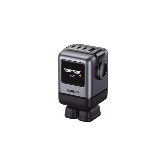 45514B - Cargador RobotGaN de 100W Serie UNO | 4 Puertos de Carga R�pida | 3 USB-C | 1 USB-A | PD 3.0 | QC 4.0 | Carga Inteligente | Tecnolog�a GaN II | Zapato Magn�tico Extra�ble | Carcasa Ign�fuga | Pantalla LED
