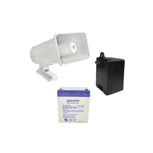 4A16V30W Kit de accesorios con Bateria 4Ah, Transformador 16.5Vca  y sirena de 30 watts