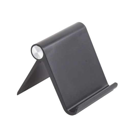 50747 - Soporte de Escritorio  para Teléfono Celular / Ajustable de 0° a 100° / Goma Antiarañazos / Antideslizante / Amplia Compatibilidad con dispositivos de 4'' a 7.9'' / Plegable / ABS / Color Negro
