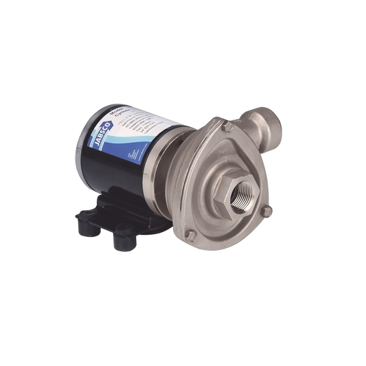 50840-0012 - Bomba centrifuga Cyclone de baja presión a 12 Vcd, caudal de hasta 29 GPM, presión máxima de 8.7 psi, en acero inoxidable.