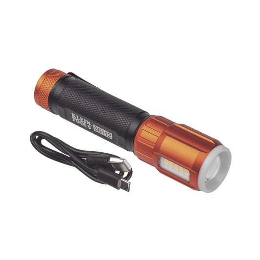 56412 - Linterna LED Portátil Recargable 500 Lúmenes con Luz Frontal y Lateral de Trabajo. Lámpara con tapa de Extremo con Imán, USB-C