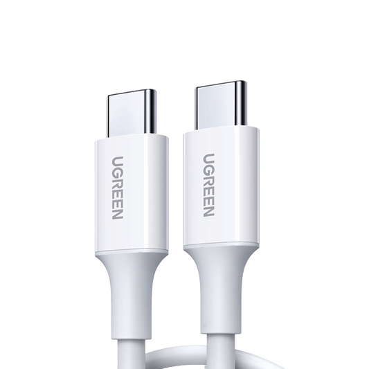 60518 Cable USB-C a USB-C | 1 Metro | Carga Rápida de hasta 60W | Transferencia de datos de 480 Mbps | PD3.0 | QC 4.0/3.0/2.0 | FPC | AFC | Duradero y Flexible| Caja ABS | Cubierta de TPE | Color Blanco.