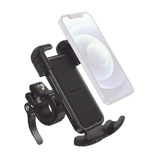 Soporte de Celular para Manillar de Motocicleta o Bicicleta / Anti Vibración / Protección de clip Antideslizante / Rotación de 360° / Bloqueo de Seguridad / Compatible con manillar de 0.6 a 1.75 / Soporta dispositivos de 4.6