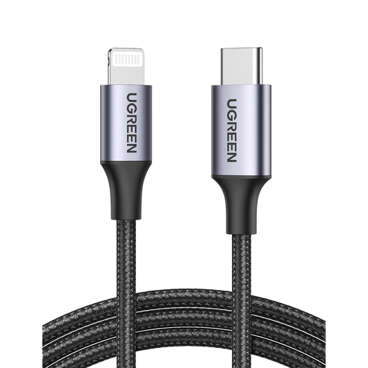 60761 - Cable USB-C a Lightning | 2 Metros (6.56 Pies) | Certificado MFi | Carga R�pida 60W | 480 Mbps | Conector C94 | Adecuado para iPhone, iPad y iPod | Protecci�n Integrada | Caja de Aluminio | Nylon Trenzado | Color Negro