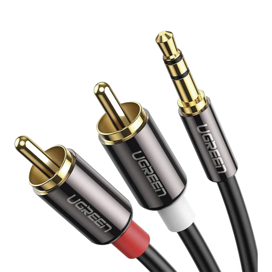 60836 Cable Audio Premium Jack 3.5mm a 2 RCA / 10 Metros / Flexible / Doble Blindaje / Transferencia de Audio sin Pérdidas / Caja de Aleación de Cobre / Amplia Compatibilidad / Diseño Duradero.