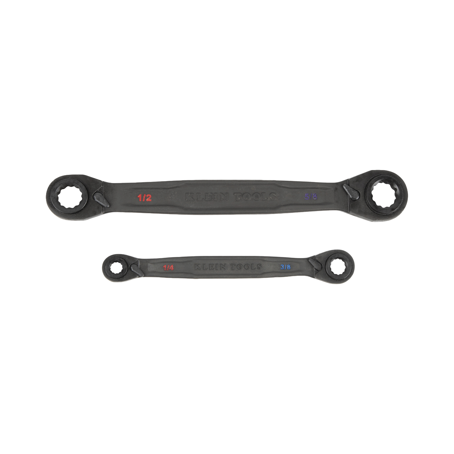 68216 - Juego de 2 llaves Estriadas de Matraca 4 en 1 con 8 Medidas Inglesas 1/2-5/8", 3/4-9/16", 1/4-3/8", 7/16-5/16"