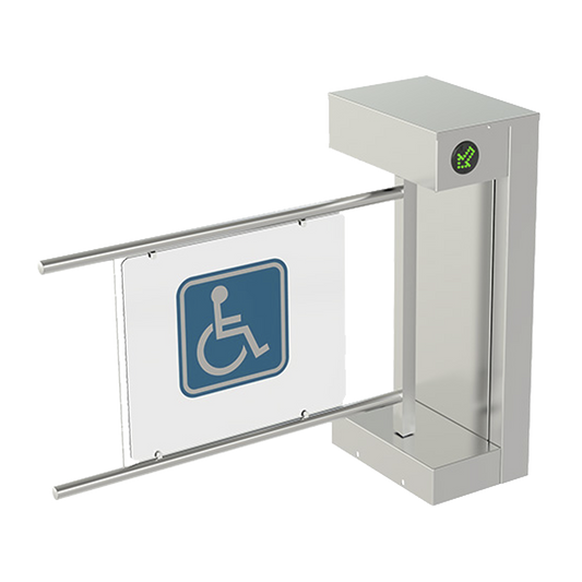705-EN-1 Torniquete De Cortesía Motorizado / Acabado En Acero Inoxidable Con Hoja de Acrílico / Bidireccional / Compatible con Cualquier Control De Acceso de Contacto Seco