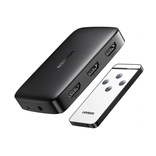 80125 - Conmutador HDMI (Switch) 4K@30Hz | 3 Entradas a 1 Salida | 3D | Transmisión Estable | Incluye Control Remoto | Receptor de Infrarrojos | Indicador LED | Chip Inteligente | Incluye Cable Micro USB para Alimentación.