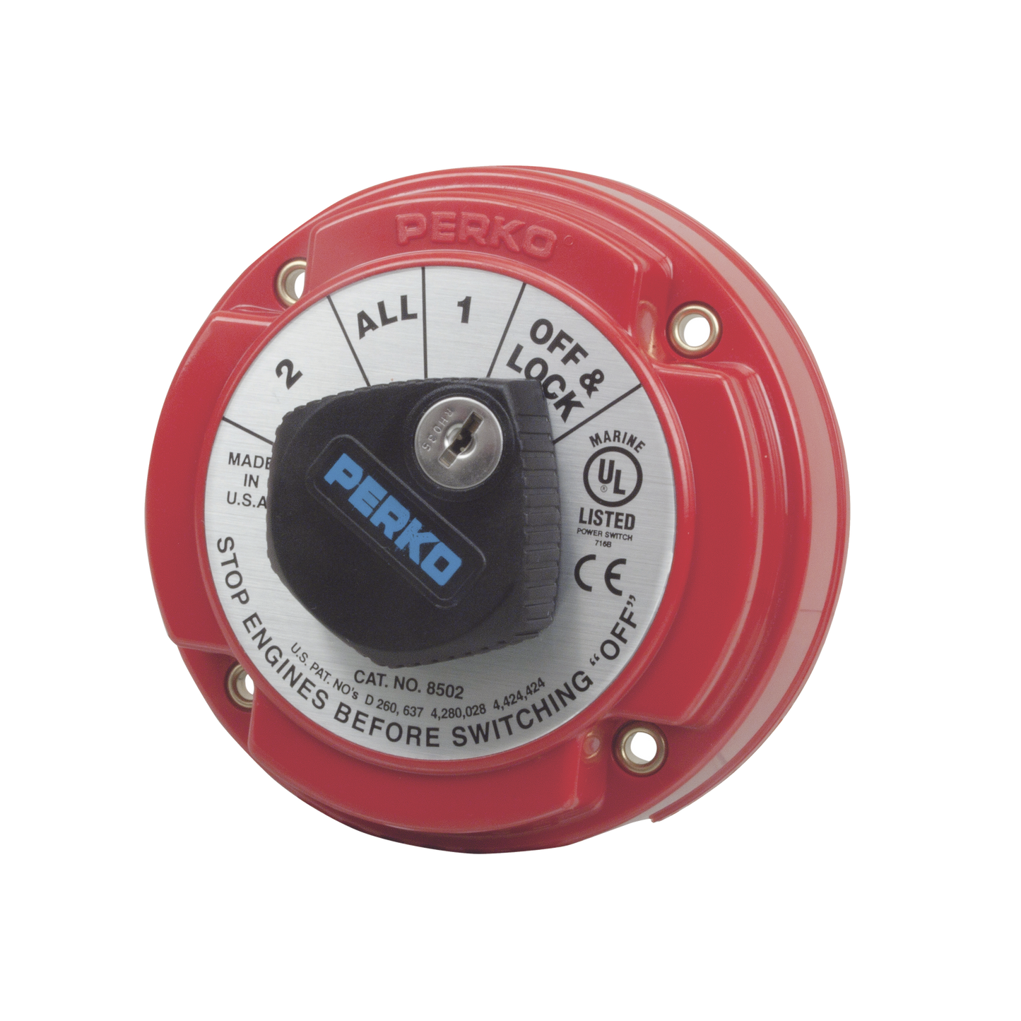 8502DP - Switch Selector de Batería de Servicio Mediano con Bloqueo por Medio de Llave, para Sistemas Eléctricos Marinos