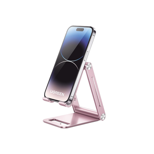 90460 Soporte para Teléfono Celular de Aluminio / Angulo Ajustable / Amplia Compatibilidad con dispositivos de 4.7 a 7.9 / Antideslizante / Antiarañazos / Plegable / Color Rosa