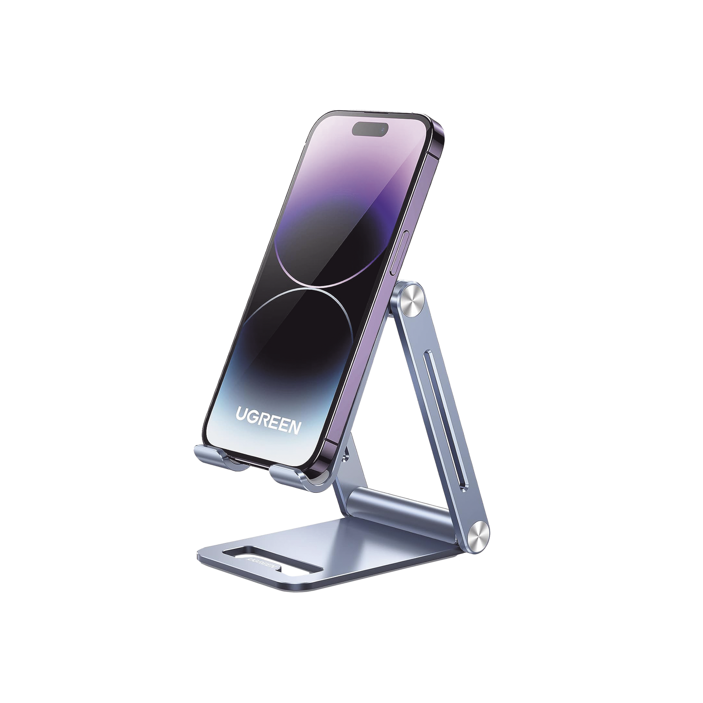 90461 Soporte para Teléfono Celular de Aluminio / Angulo Ajustable / Amplia Compatibilidad con dispositivos de 4.7 a 7.9 / Antideslizante / Antiarañazos / Plegable / Color Azul