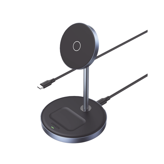 90668 Estación de Carga Inalámbrica | 3 en 1 | Compatible con MagSafe | Perfecto para iPhone y  AirPods | Carga Rápida Adaptativa /Simultanea | Múltiples Protecciones | Luz Indicadora LED | Aleación de Aluminio | Incluye Cable