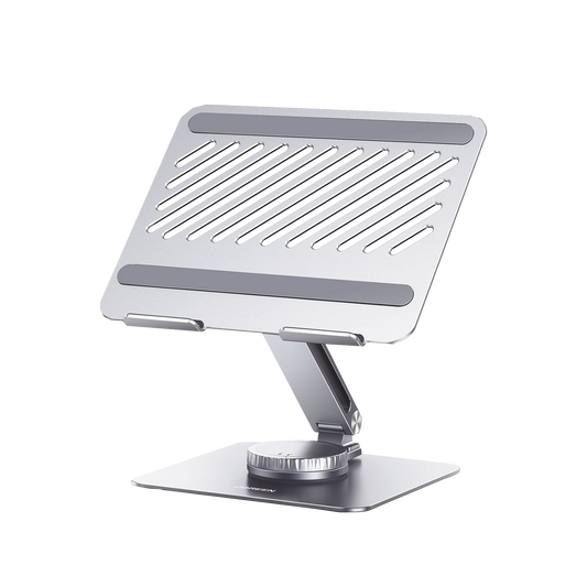 90849 - Soporte Giratorio de Aluminio para Laptop | Giratorio 360° | Función de Bloqueo | Soporta Laptops de 10 a 17.3''| Capacidad de Carga 5Kg | Excelente Estabilidad | Diseño Ergonómico | Altura y Angulo Ajustable | Plegable y Port&amp
