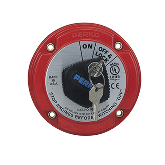 9602DP - Interruptor Desconexión Batería Marina 9602, 250A Continuos, 360A Intermitentes, 6-32 VDC, Montaje Superficie, Terminales 5/16", Opciones Bloqueo Llave y Desconexión Campo Alternador