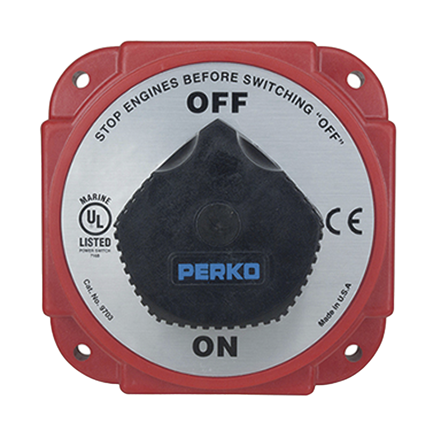 9703DP - Interruptor Desconexión Batería 9703 con Desconexión Campo Alternador, 480 Amperios Continuos, 1200 Amperios Intermitentes, 6-32 VDC, Terminales 1/2 Pulgada, Montaje Marino