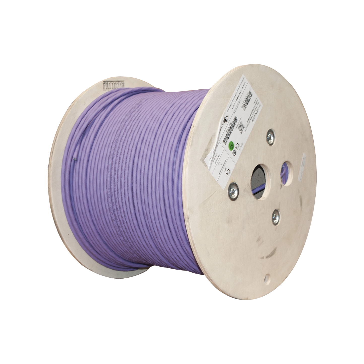 9T7L4-E10 - Bobina de Cable Blindado S/FTP de 4 Pares, Cat7A, Inmune a Ruido e Interferencias, LS0H (Bajo Humo, Cero Halógenos), Color Violeta, 305 Metros (1000 Pies)