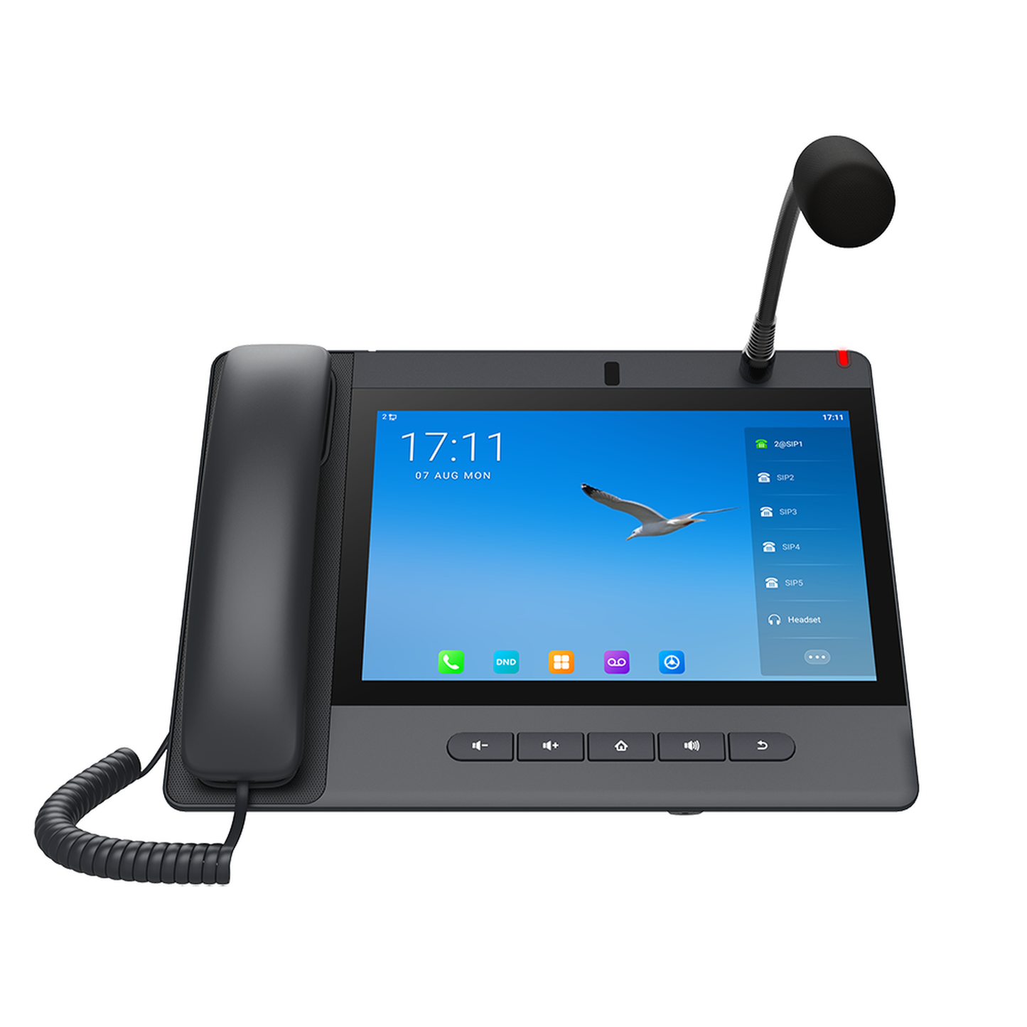 A320I - Teléfono IP Android 9.0 Empresarial para voceo 20 líneas SIP, pantalla táctil, Wi-Fi y Bluetooth, PoE, Voceo/ Musica por Multicast, puertos Gigabit, soporta recepción de video.
