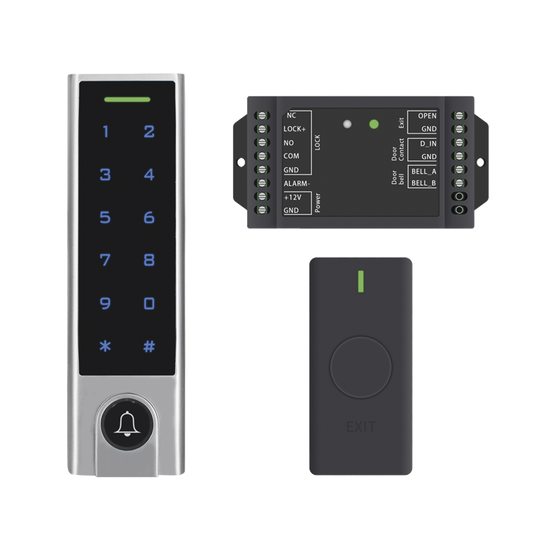 ACCESSK8 - Mini Controlador de Acceso con Teclado Inalámbrico / Cuenta con Botón de Salida Inalámbrico / Soporta Tarjeta y Contraseña / Cuenta con Botón de Timbre