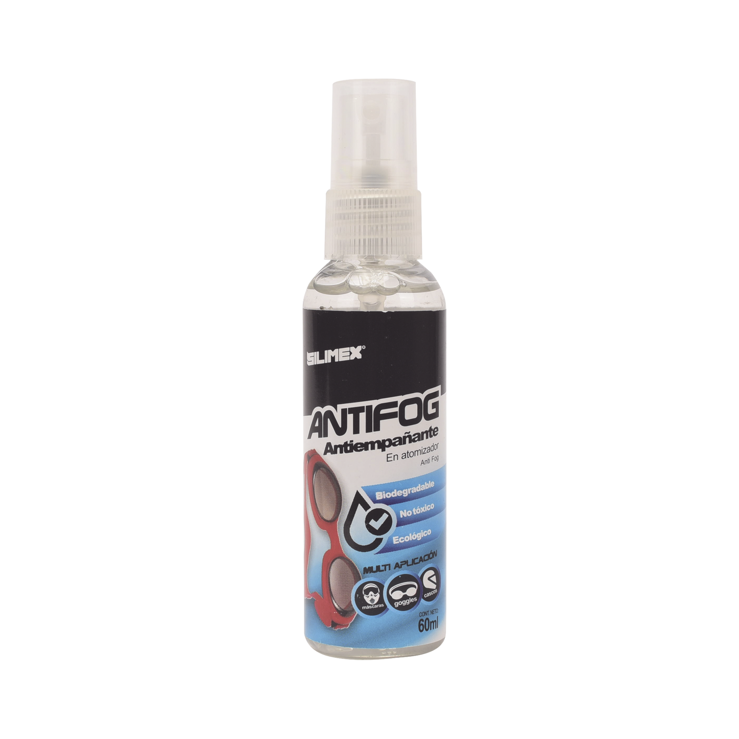 ANTIFOG - Antiempañante, ideal para eliminar problemas de empañamiento en googlees, mascaras, cascos, lentes, bote 60 ml