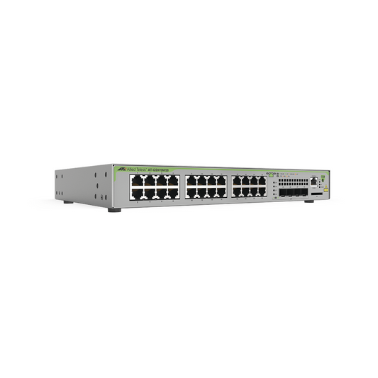 AT-GS970M/28-10 Switch Administrable CentreCOM GS970M, Capa 3 de 24 Puertos 10/100/1000 Mbps + 4 SFP Gigabit