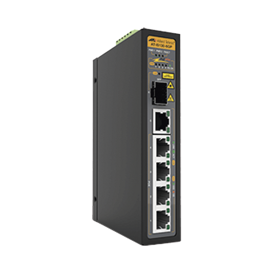 AT-IS130-6GP-80 Switch Industrial PoE+ No-Administrable de 5 Puertos 10/100/1000 Mbps (4 Puertos son PoE+) + 1 puertos SFP, 90 W