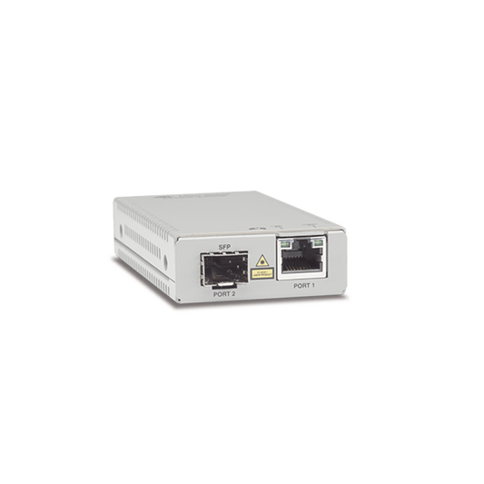 AT-MMC2000/SP-960 Convertidor de medios Gigabit Ethernet a fibra óptica con puerto SFP, con fuente de alimentación multi-región
