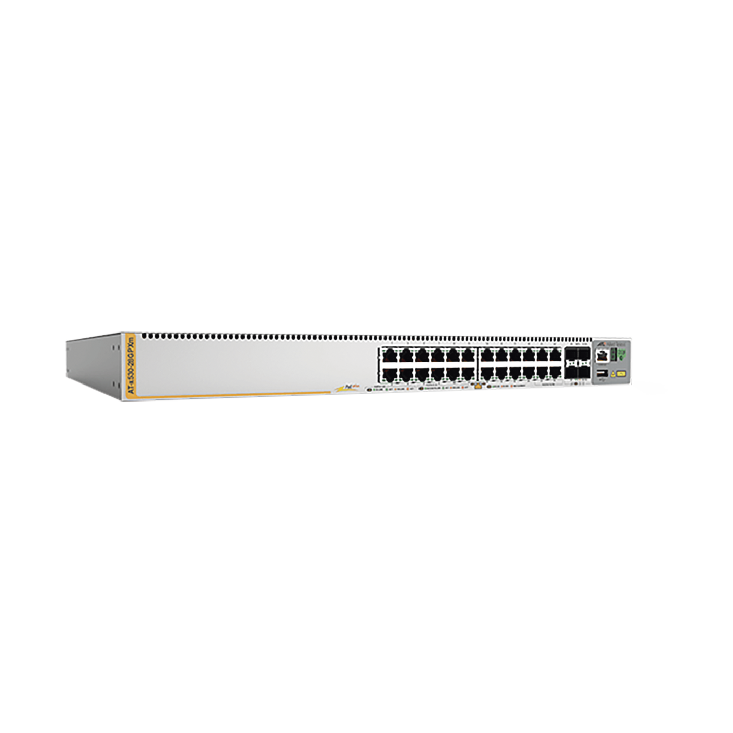 AT-X530-28GPXM-10 - Switch PoE+ Stackeable Capa 3, 20 puertos 10/100/1000 Mbps + 4 x 100M/1G/2.5/5G-T + 4 puertos SFP+ 10 G, hasta 740 W, fuente redundante
