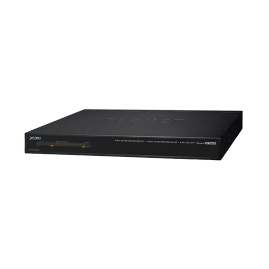 AVS-4210-24HP4X - Switch AV Profesional para Integraciones Audiovisuales, , 8 Puertos PoE Gigabit 802.3bt, 16 Puertos PoE Gigabit 802.3at, 4 Puertos SFP 10 G, Hasta 450 W de Potencia