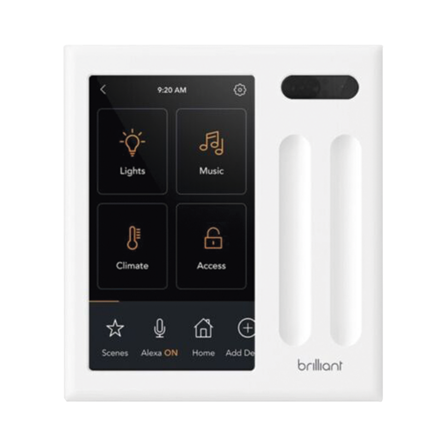 BHA120USWH2C Control touch desde su pantalla en pared, compatible con 2 cargas para controlar iluminación.