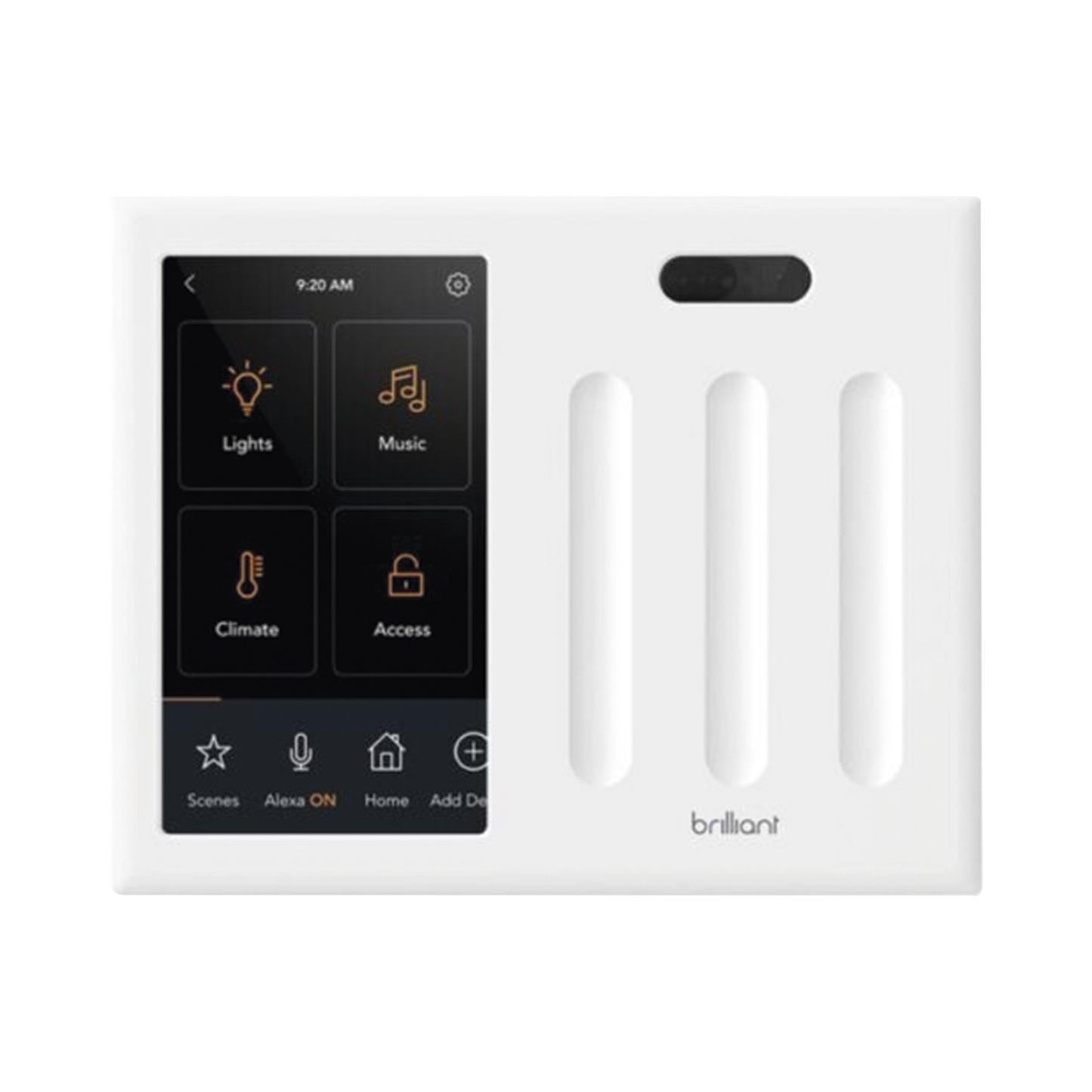 BHA120USWH3C Control touch desde su pantalla en pared, compatible con 3 cargas para controlar iluminacion.