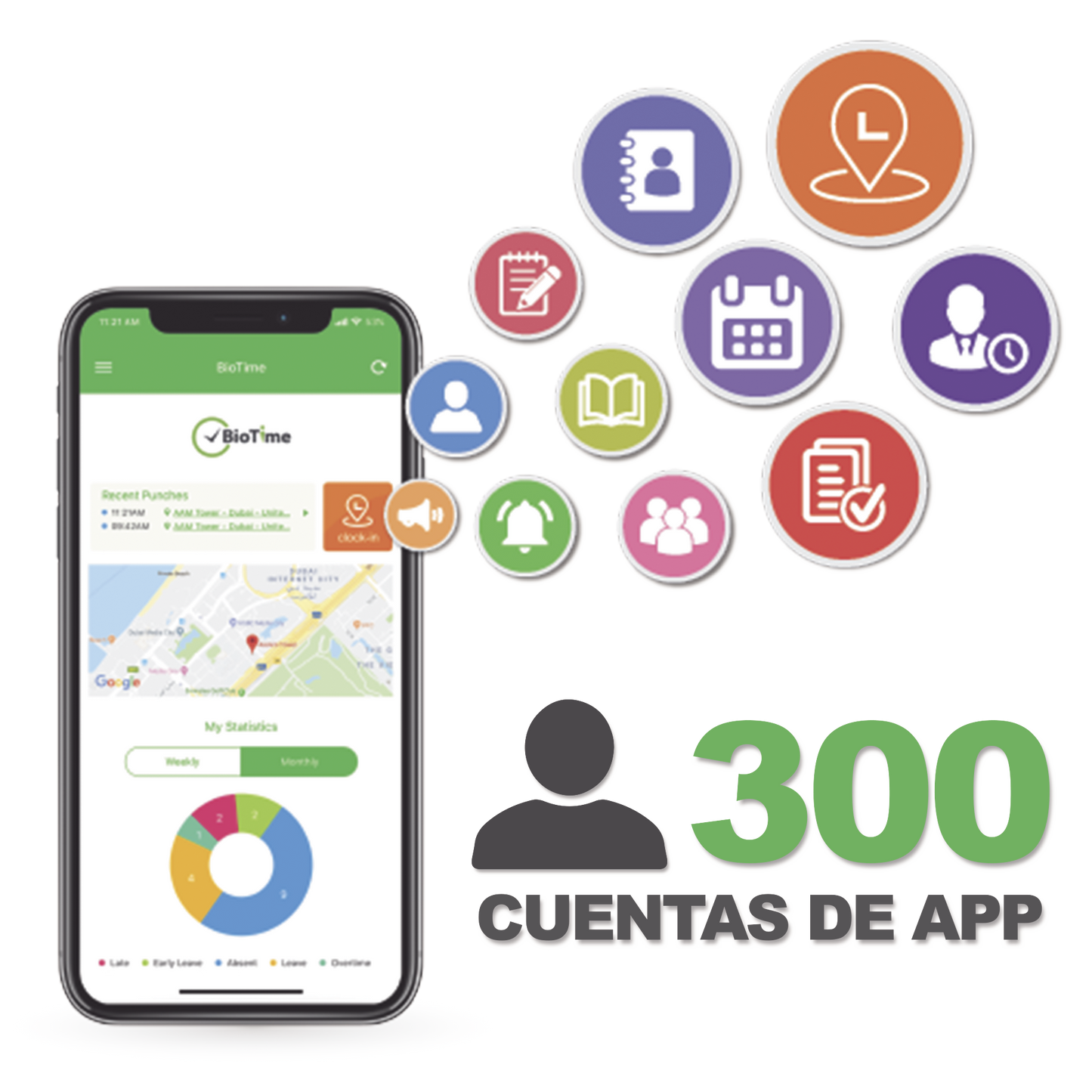 BIOTIMEAPP300 Licencia para realizar checadas de asistencia desde Smartphone (APP) con envío de fotografía y ubicación por GPS / Compatible con BIOTIMEPRO / Licencia para 300 usuario